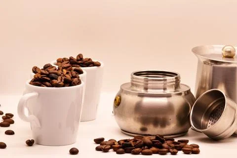 Close-up of coffee beans on white background Stock Photos