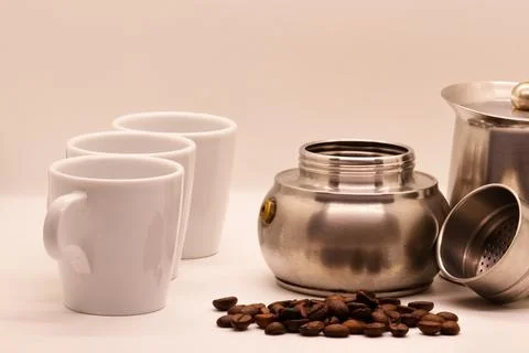 Close-up of coffee beans on white background Stock Photos