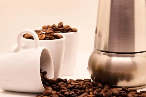 Close-up of coffee beans on white background Stock Photos