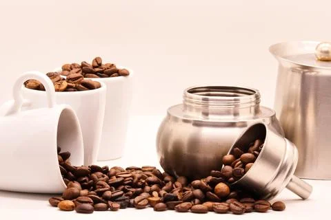 Close-up of coffee beans on white background Stock Photos