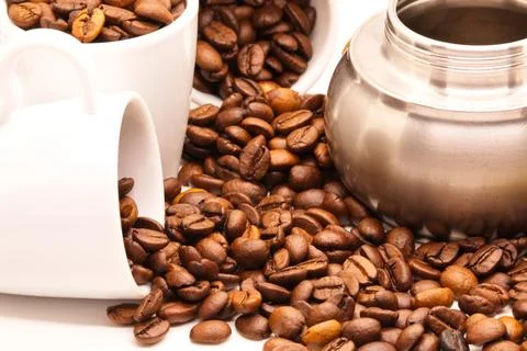 Close-up of coffee beans on white background Foto stock