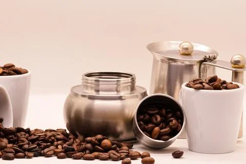 Close-up of coffee beans on white background Stock Photos