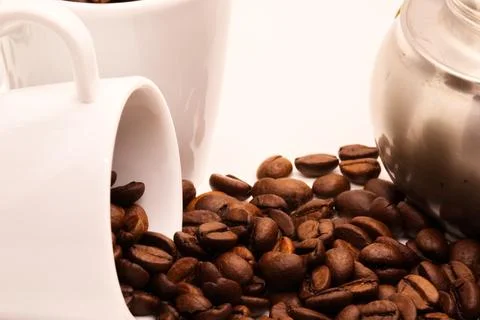 Close-up of coffee beans on white background Stock Photos