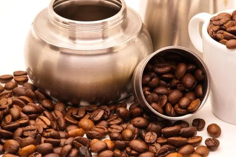 Close-up of coffee beans on white background Stock Photos