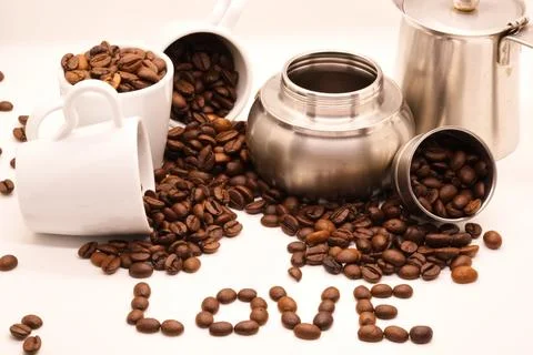 Close-up of coffee beans on white background Stock Photos