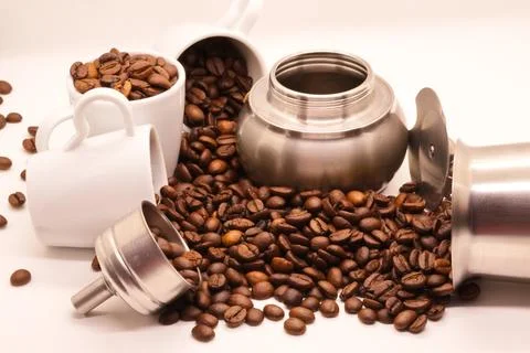 Close-up of coffee beans on white background Stock Photos
