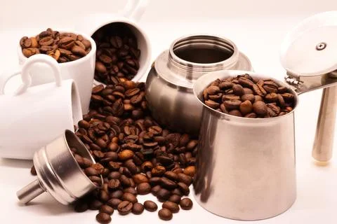 Close-up of coffee beans on white background Stock Photos