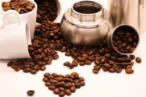 Close-up of coffee beans on white background Stock Photos