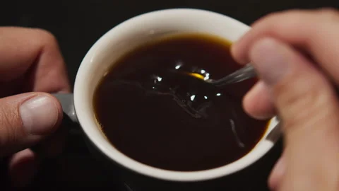 Close up of coffee at cafe, macro shot of spoon and sugar Stock Footage 140545876