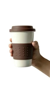 Close up coffee cup in hand on isolate background Stock Photos