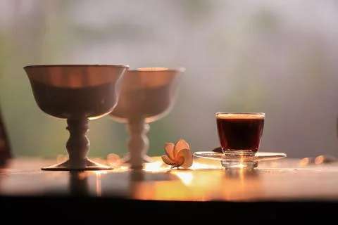 Close up coffee in glass on table Stock Photos