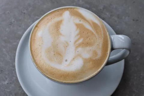 Close up coffee on grey table. top view Stock Photos