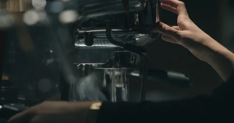 Close Up Of A Coffee Machine And Female Barista Video stock 87569923