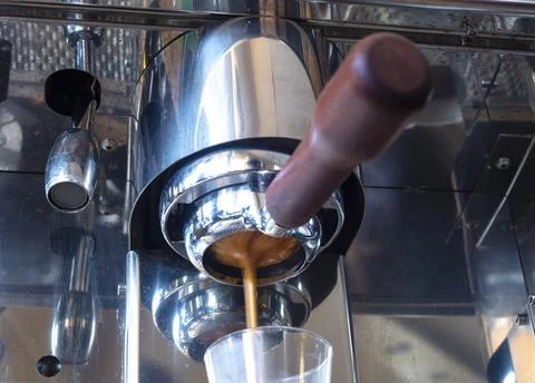 Close up of coffee machine making coffee. Stock Photos