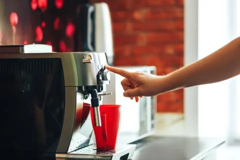 Close-up coffee machine making fresh coffee in the morning, coffee machine an Stock Photos