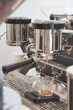Close up of coffee machine preparing cup Stock Photos