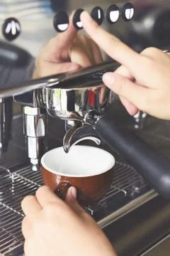 Close up of coffee machine preparing Stock Photos