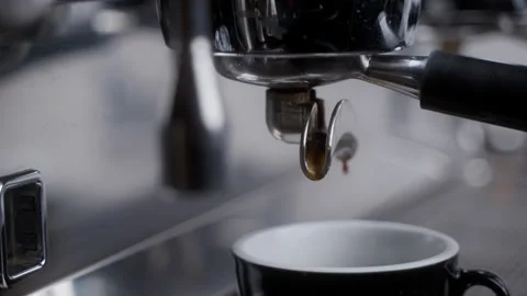 Close up of coffee machine working in slowmotion. Stock Footage 148476449