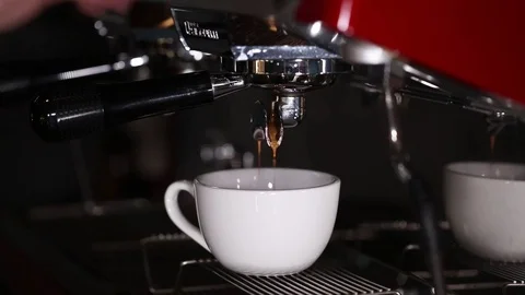 Close up coffee maker machine with white coffee cup Stock Footage 71025493