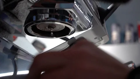 Close-up of coffee pouring from coffee machine. Professional coffee brewing Stock Footage 103542429