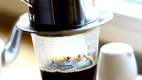 Close up coffee pouring espresso cup automatic caffeine brew dark service in 4k Stock Footage 336561965