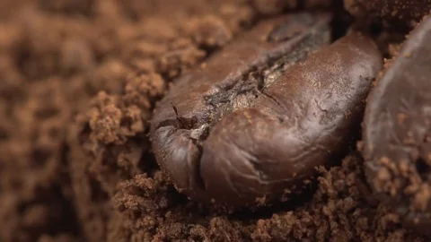 Close-up of coffee spoon with roasted coffee beans on wooden background Video stock 84770882