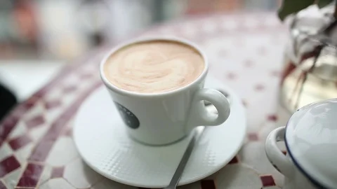 Close-up of coffee in a white cup Stock Footage 128547505