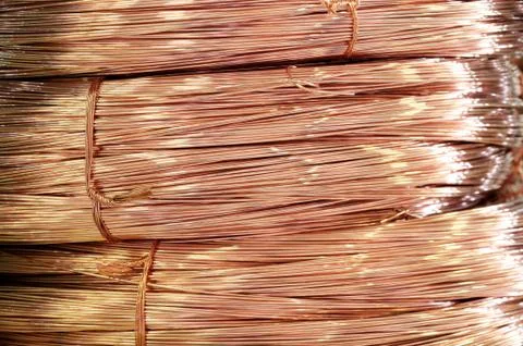 Close up on coils of raw copper wire Stock Photos