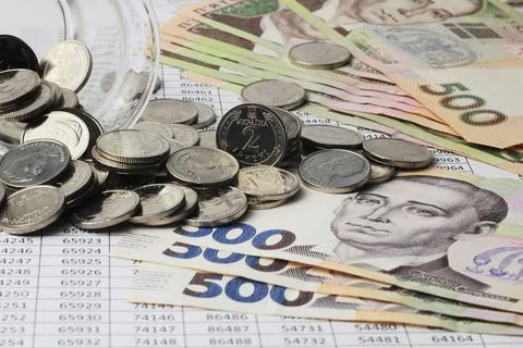 Close-up on a coin with a face value of 2 hryvnias. Money of Ukraine. Stock Photos