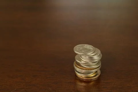 Close up of the coins single stack. Stock Photos