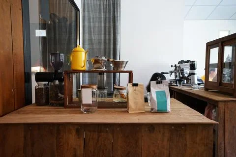 Close up cold drip coffee with ceramic clay cup Stock Photos