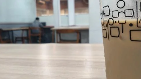 Close up cold  espresso coffee on the table, selective focus. Stock Photos