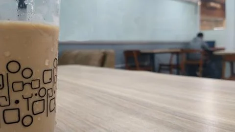 Close up cold  espresso coffee on the table, selective focus. Foto stock