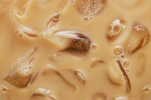 Close-up of Cold latte drink with ice cubes, Stock Photos