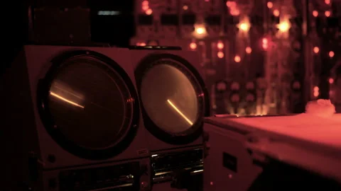 Close up of Cold War era nuclear missile detection radar display in a bunker Stock Footage 157055534