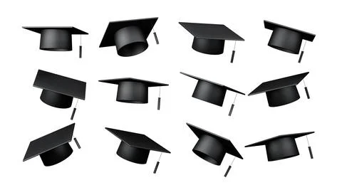 Close up collection set of bachelor cap isolated on white background. Stock Illustration