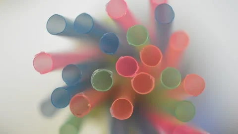 Close up color plastic background of straws. straw plastic background. Video stock 224523825