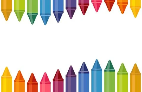 Close up colored crayons with empty space isolated on white background Stock Illustration