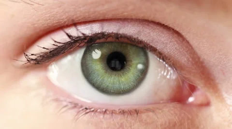 Close-up of a colored eye blinking. Multicolored/green. Regular/white skin. Stock Footage 59583341