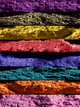 Close-up of colored eyeshadows one above the other Stock Photos