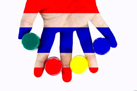 Close up of colored hand print Stock Photos