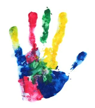 Close up of colored hand print on white Stock Illustration