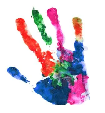 Close up of colored hand print on white Stock Illustration