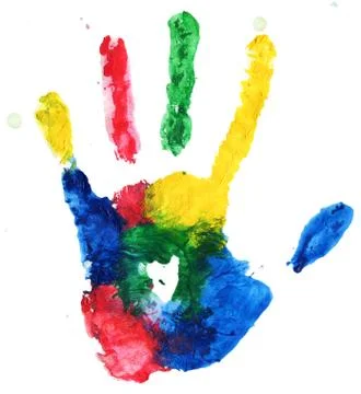 Close up of colored hand print on white Stock Illustration
