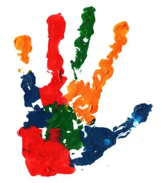 Close up of colored hand print on white Stock Illustration