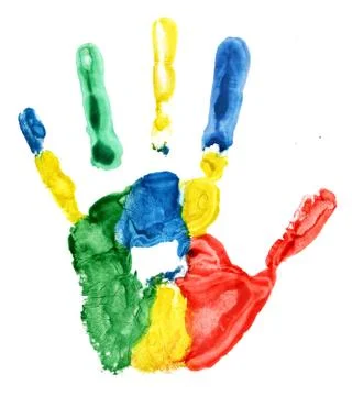 Close up of colored hand print on white Stock Illustration