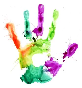 Close up of colored hand print on white Stock Illustration