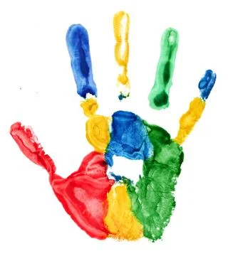 Close up of colored hand print on white Stock Illustration