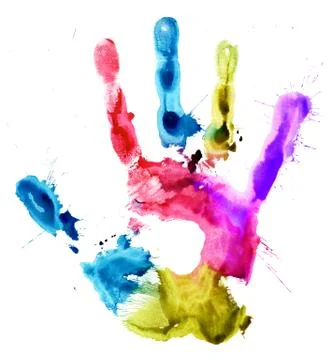 Close up of colored hand print on white Stock Illustration