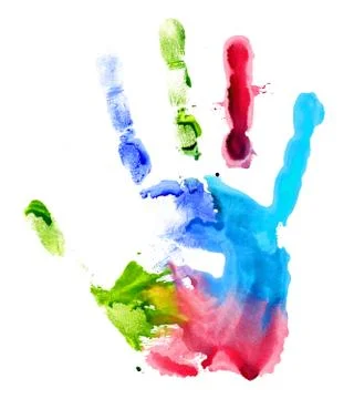 Close up of colored hand print on white Stock Illustration